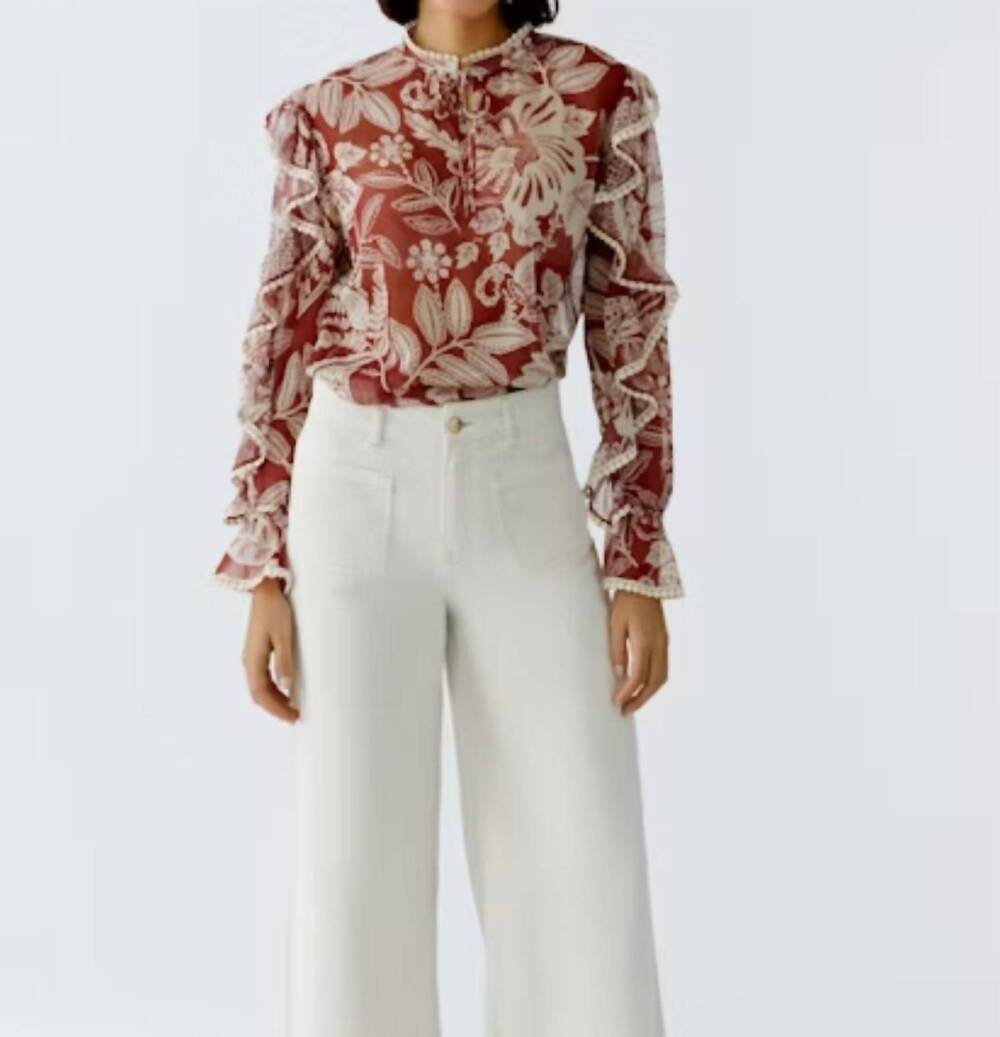 NEW OUI ruffle print blouse in red white